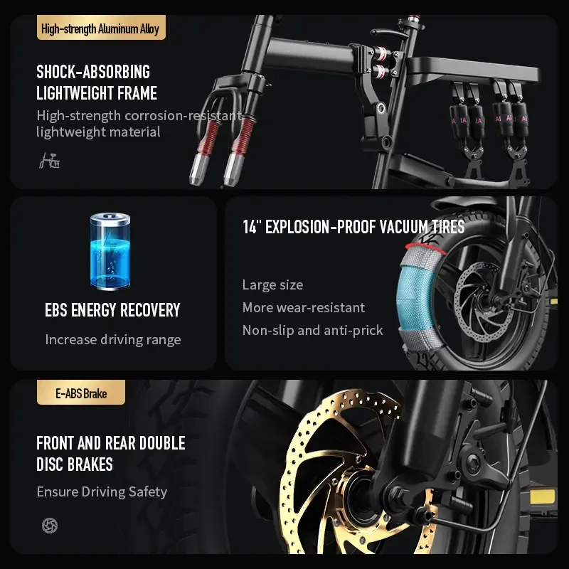 Frame, tires, and dual disc brakes