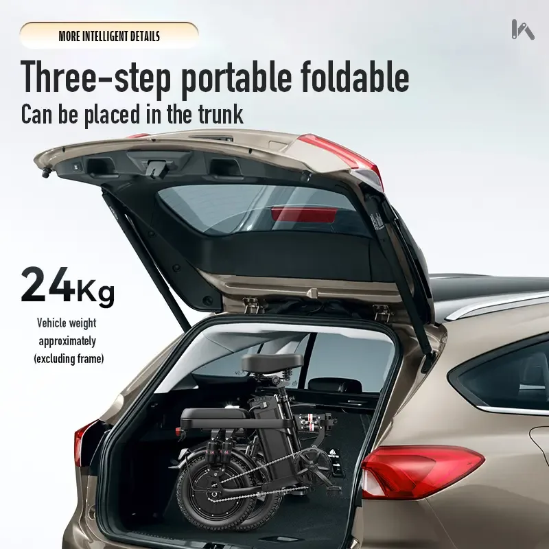 Folded e-bike in the trunk